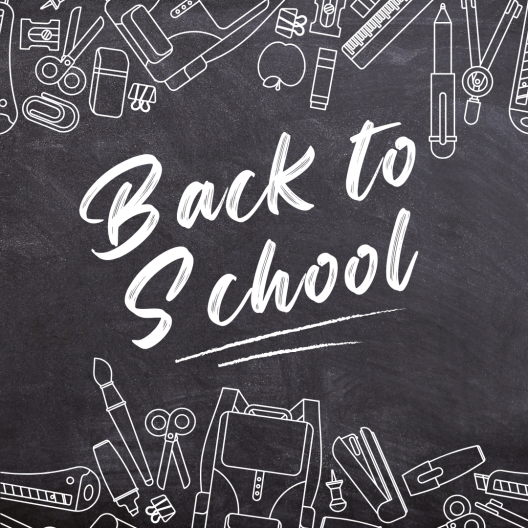 "Back to school" written on a chalk board